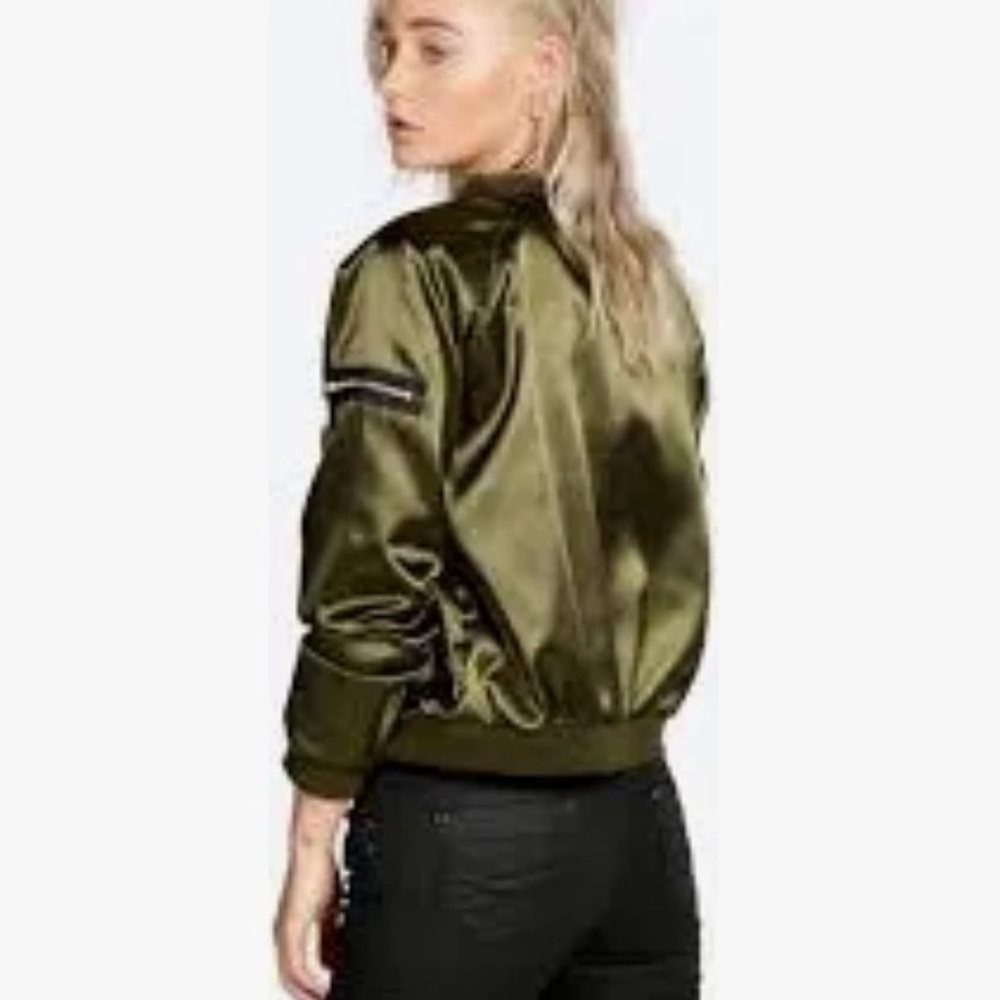 Boohoo Shimmering Olive Bomber Jacket 4